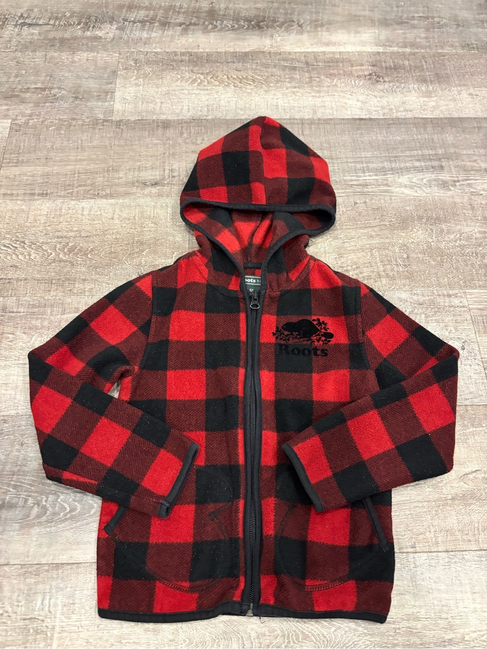 Roots Kids Red & Black Buffalo Plaid Zip-Up Hoodie